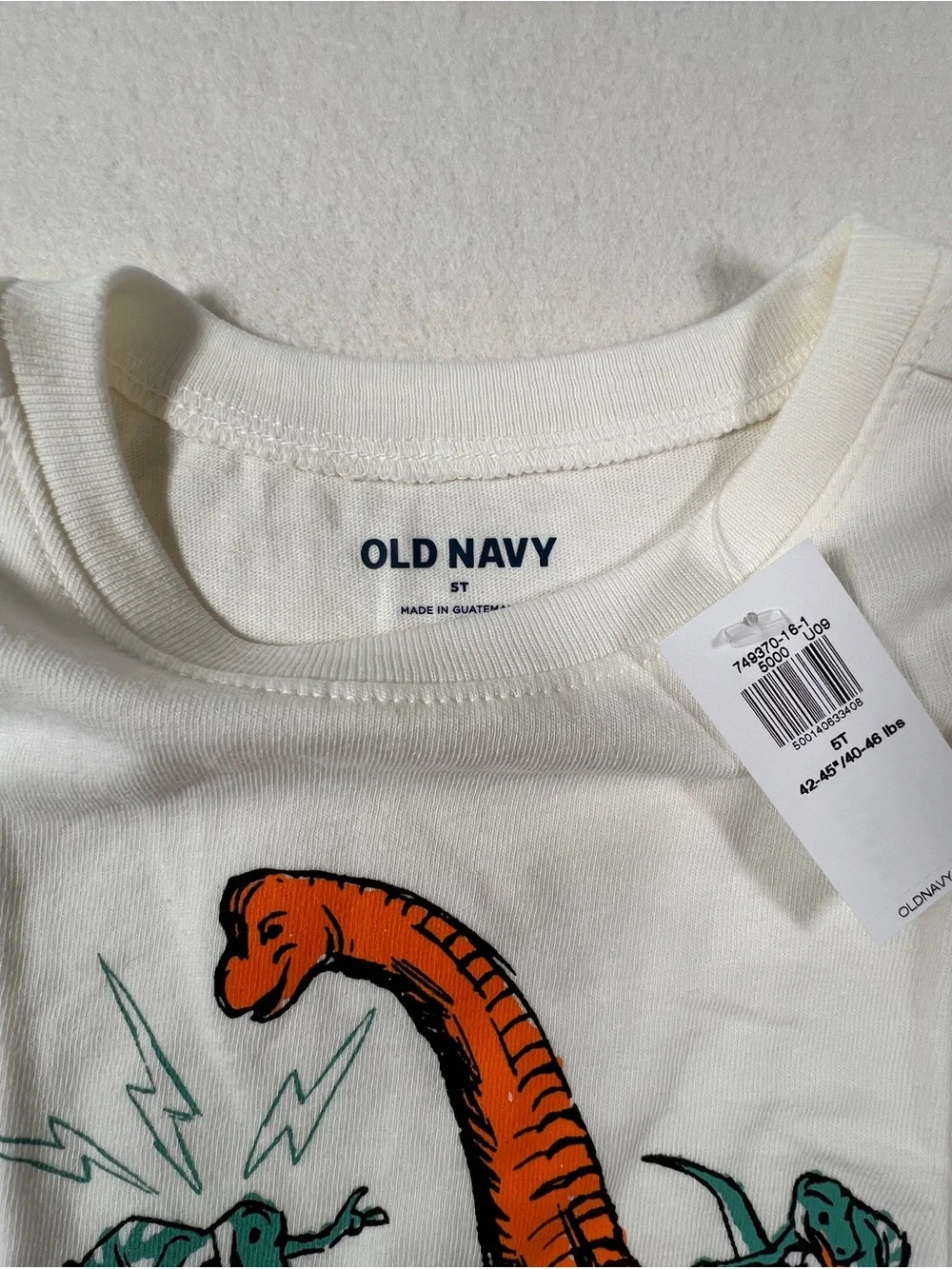Old Navy Cream Tee with Orange Dinosaur and Teal Accents NWT 5t